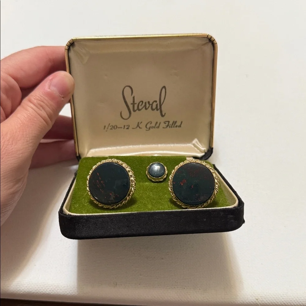 Steval 1/20 12K Gold Filled Cufflinks Jewelry Set preowned built w/original box